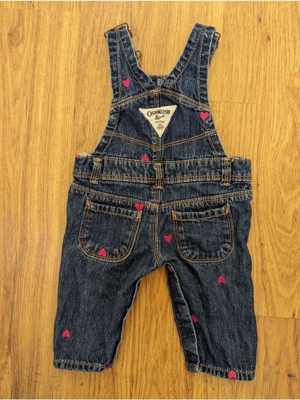 Oshkosh Bgosh BabyOveralls 3M w/ Pink Heart Accents - Perfect for Valentine's Da